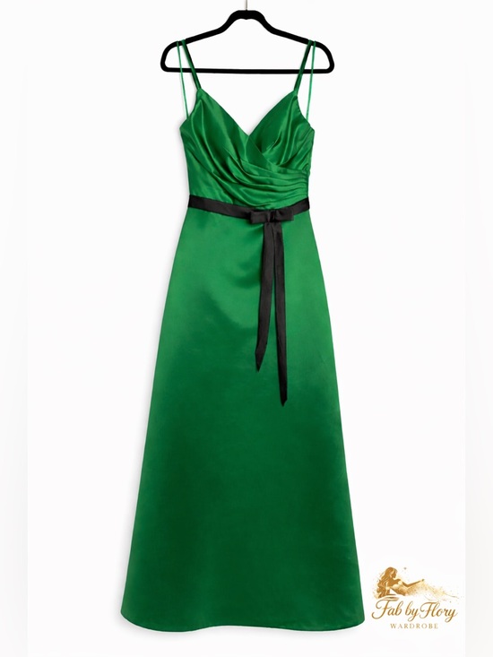 Symphony of Venus Dresses & Skirts - Symphony of Venus Emerald Green Satin Maxi Dress with Black Ribbon